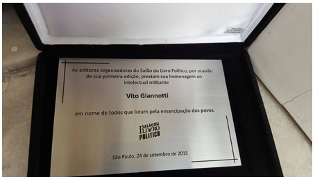 Vito Giannotti é homenageado no 1º Salão do Livro Político