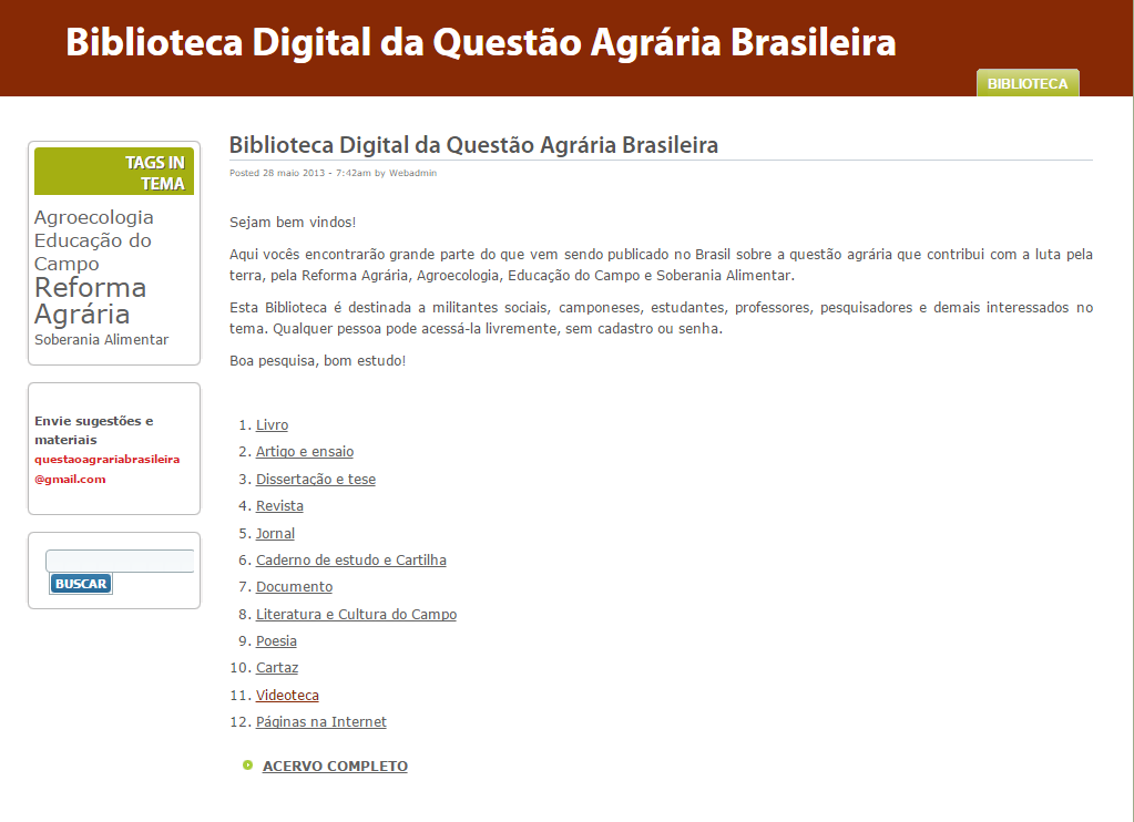 Está no ar a Biblioteca Virtual do MST sobre a questão agrária brasileira