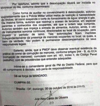 Juiz autoriza uso de técnica de tortura para desocupação de escola no DF