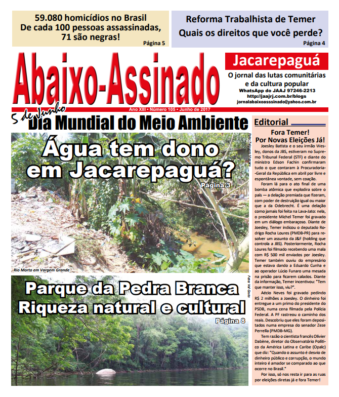 Saiu a 105ª edição do  Jornal Abaixo-Assinado de Jacarepaguá (JAAJ)