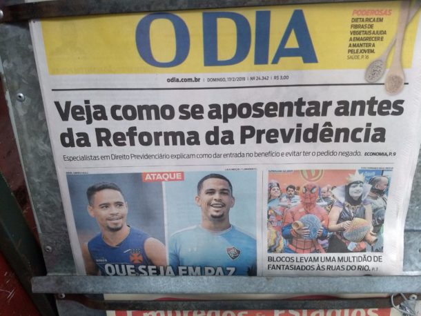 Capa do Jornal O Dia de domingo, dia 17 de fevereiro de 2019