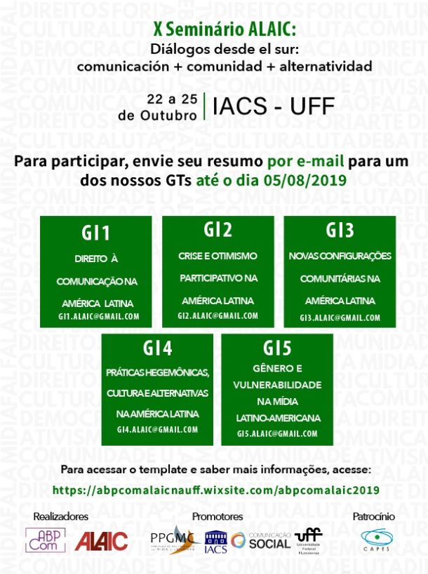Em outubro acontece a Conferência Brasileira de Comunicação Cidadã e o X Seminário ALAIC na UFF