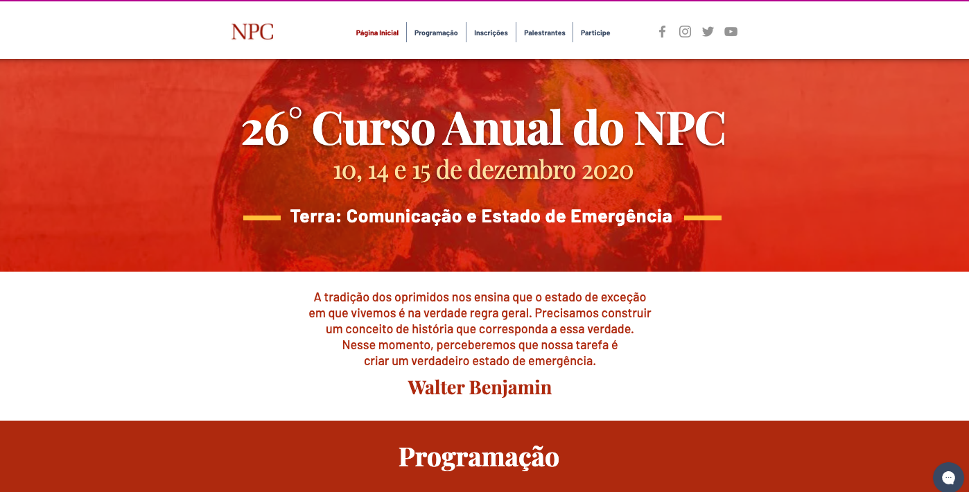 26° Curso Anual do NPC – Planeta Terra: Comunicação e Estado de Emergência