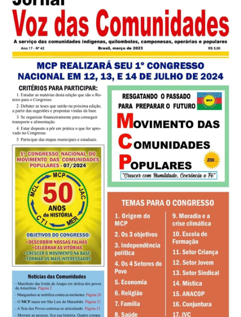 Jornal Voz das Comunidades na organização do 1º Congresso do MCP