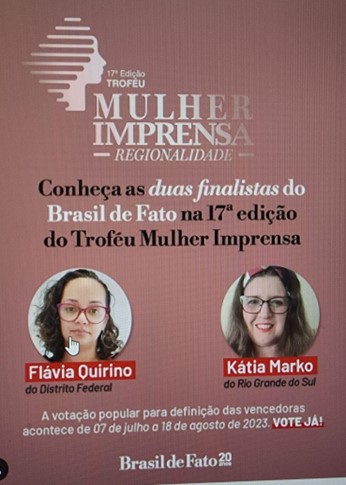 Jornalistas do Brasil de Fato entre as finalistas do Troféu Mulher Imprensa!