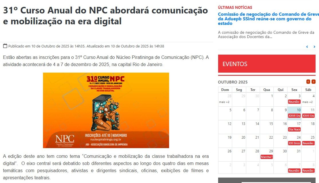ANDES-SN: 31º Curso Anual do NPC abordará comunicação e mobilização na era digital