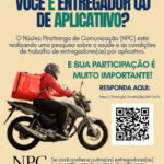NPC realiza pesquisa sobre condições de saúde dos trabalhadores por aplicativos
